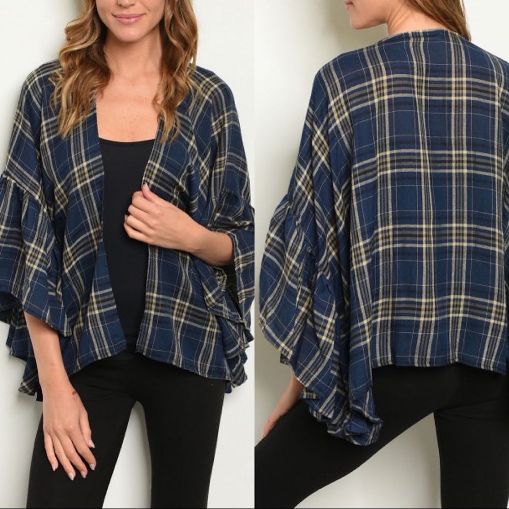 💕 Ruffled Sleeve Plaid Cardigan